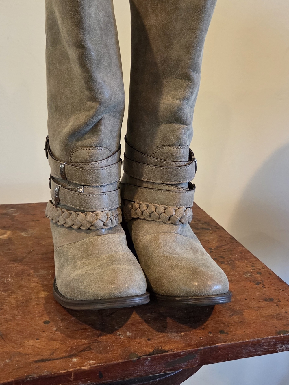 Target Gray Suede Braided-Strap Knee Boots
